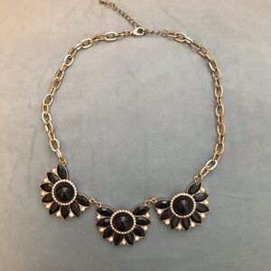 Francesca’s Collection Black and Gold Statement Necklace with Crystal Accents